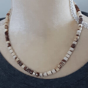 Natural beaded necklace 16" cream taupe
